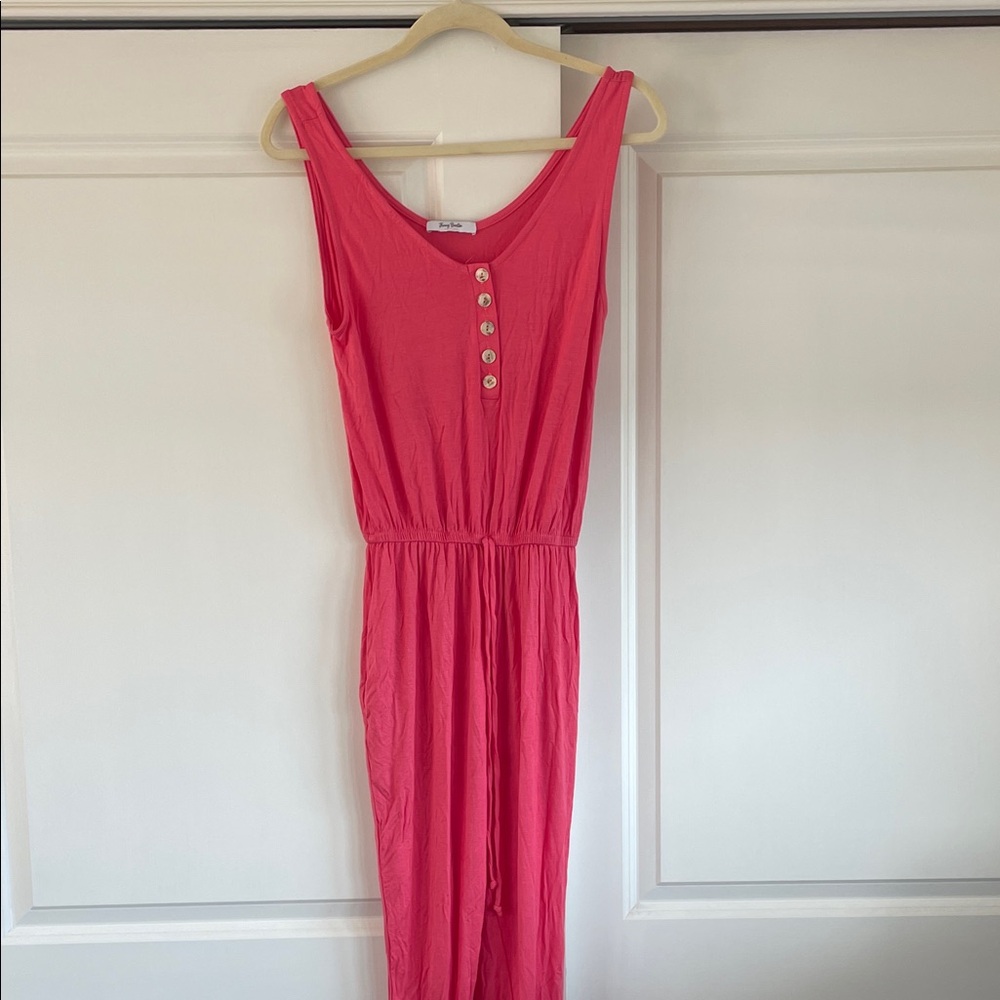 Sleeveless Pink Button-Front Elastic Waist Jumpsuit small